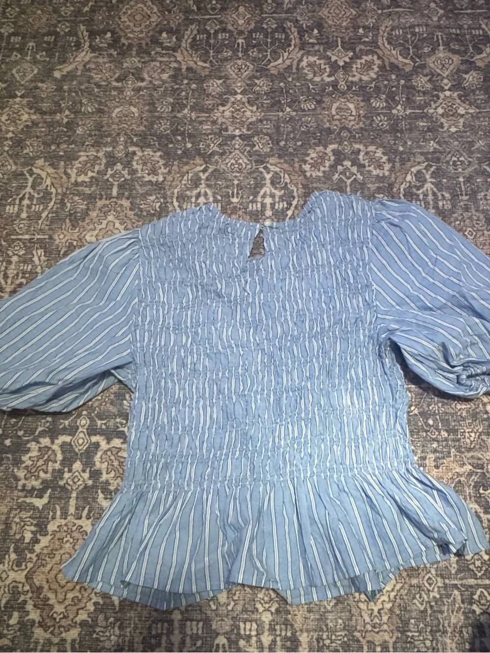 Old Navy Light Blue Striped Smocked Peplum Blouse